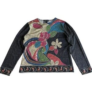 Ruby Cho Silk Silk Beaded Lightweight Sweater Large Metallic Y2K Art To Wear